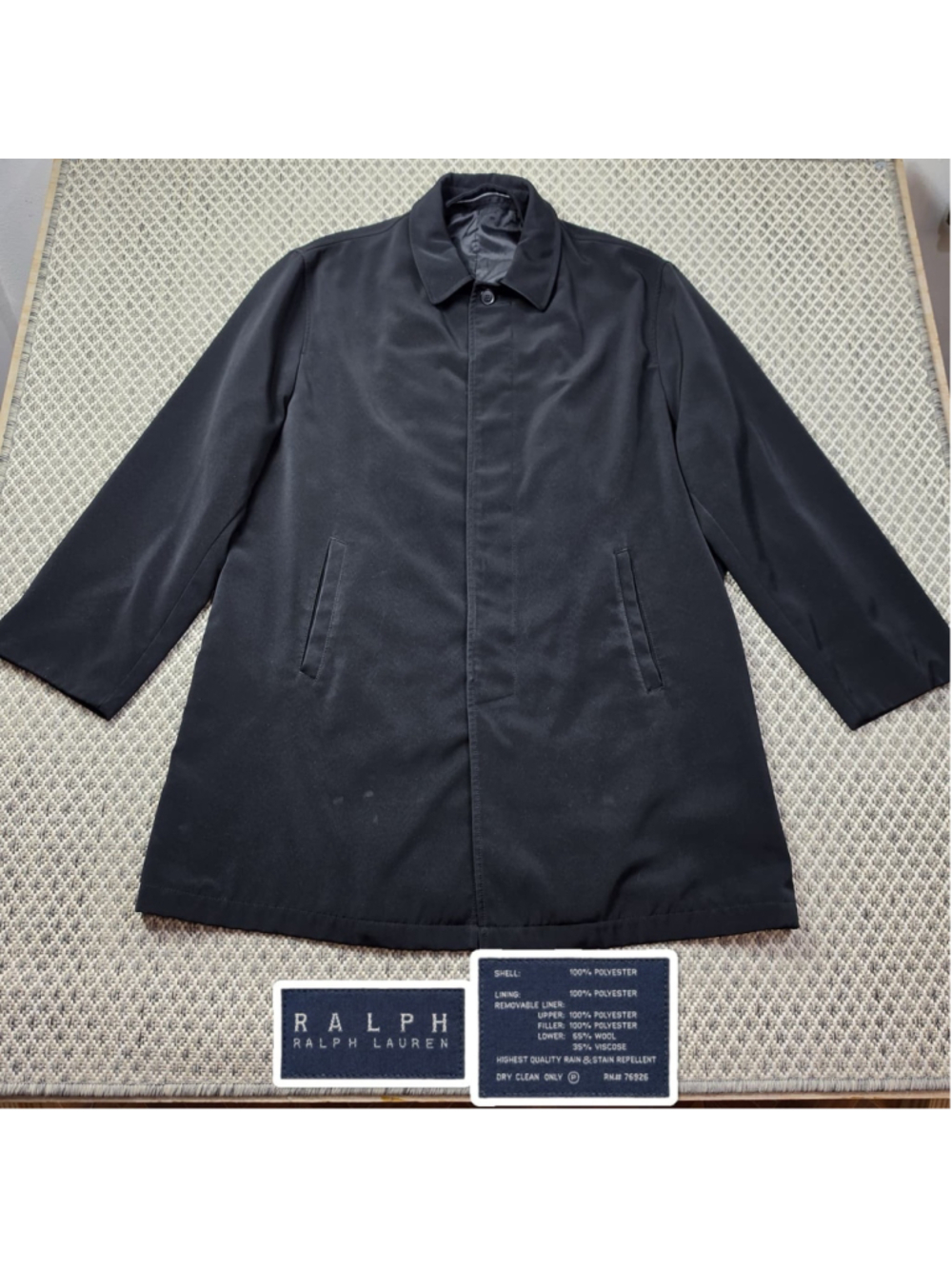 Ralph Lauren Mens Black Car Coat Rain Stain Repellent Classic Overcoat Medium